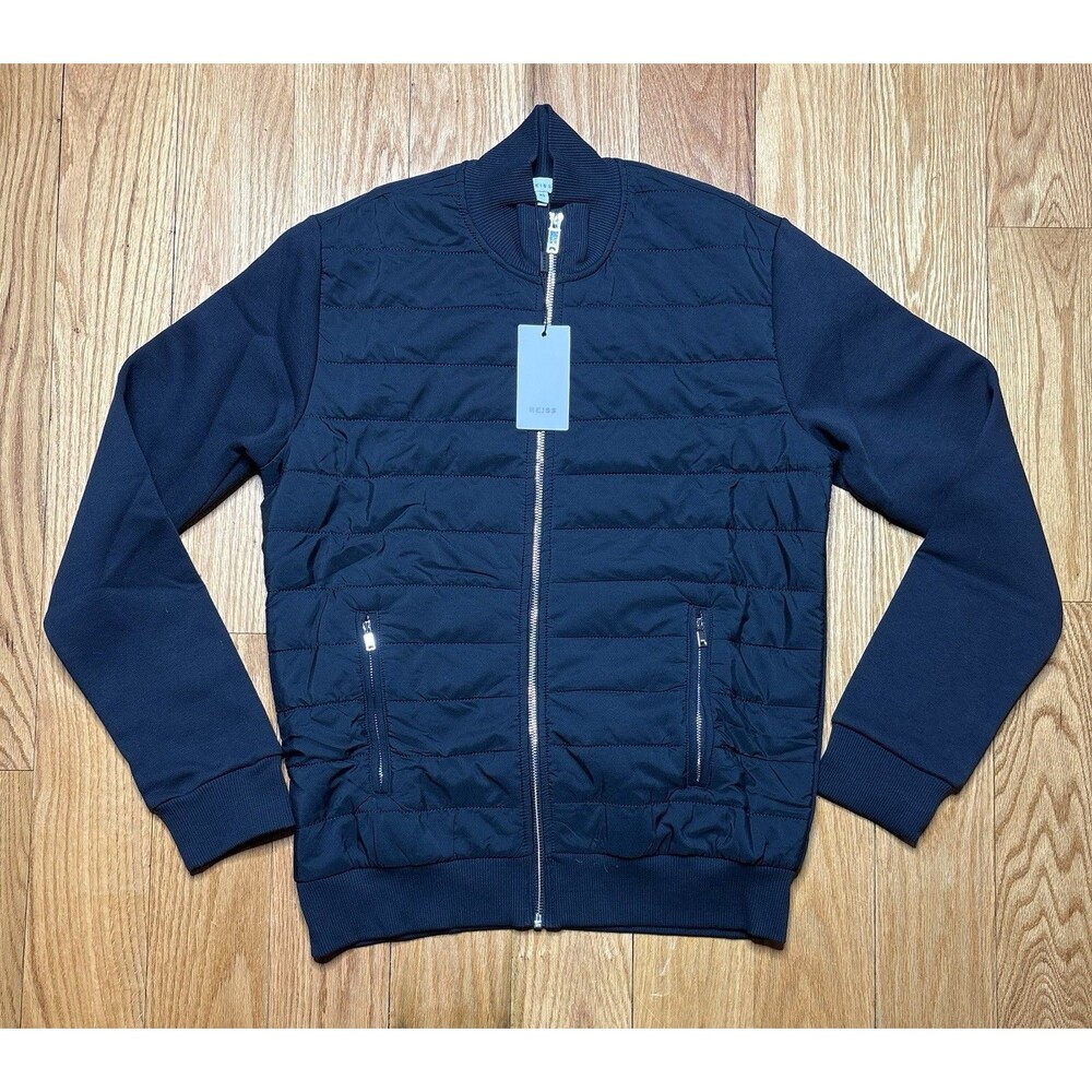 Reiss Hybrid Quilted Zip Through Jacket Coat Navy Felix Freddie Mens Size S